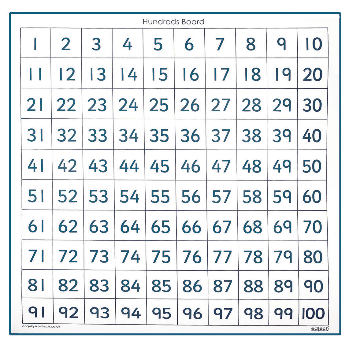 100 Number Squares Wallchart