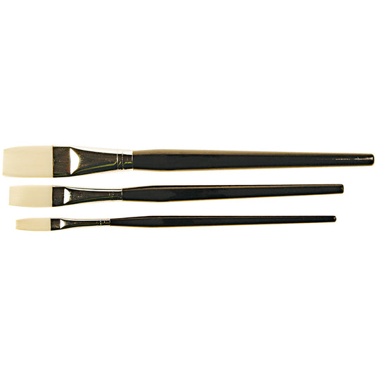 White Synthetic Flat Short Handled Paint Brush Set