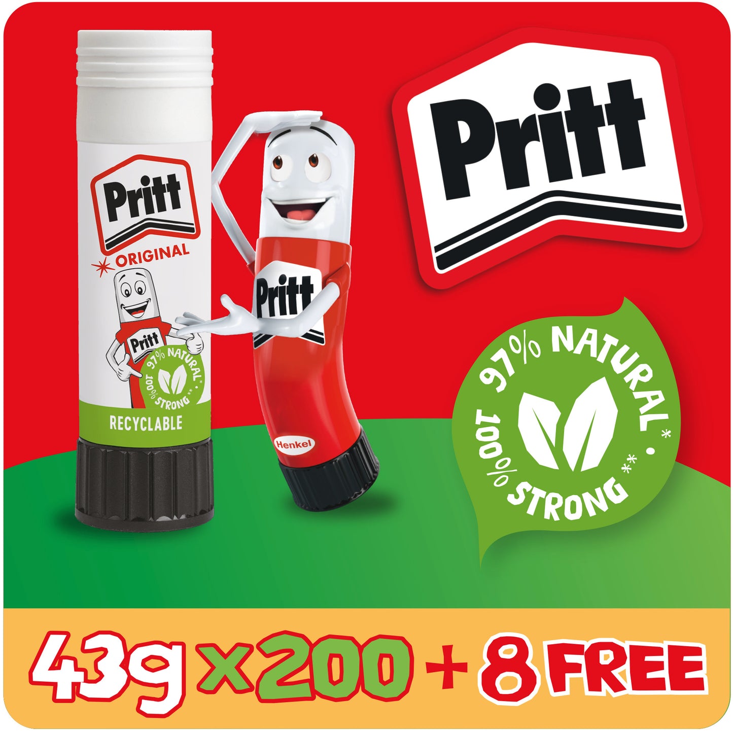 Pritt Glue Sticks 43g x 200 + 8 FREE