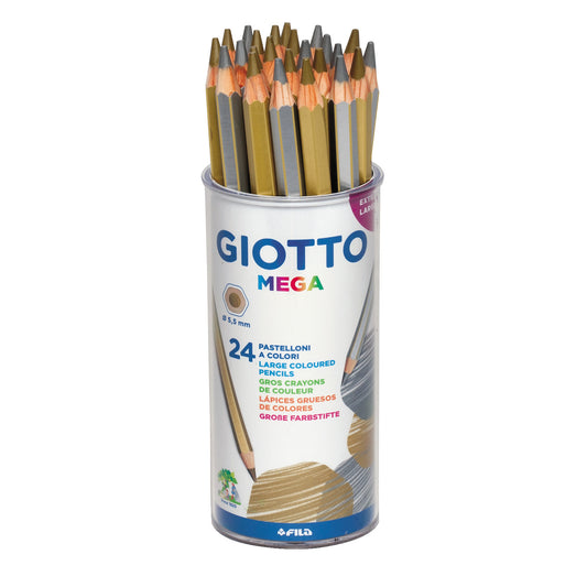 GIOTTO Mega Gold and Silver Chunky Hexagonal Coloured Pencils