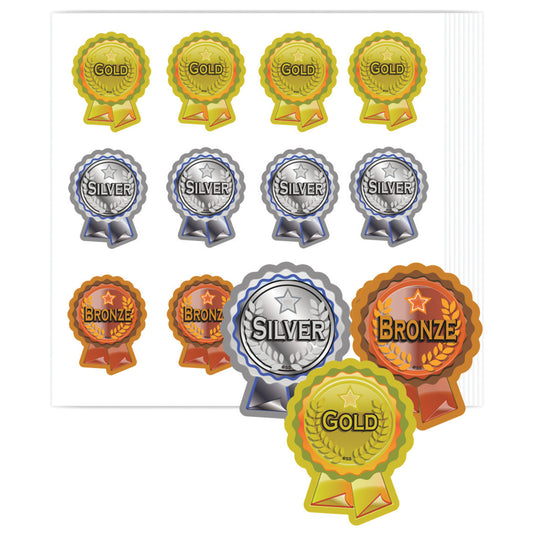 Gold, Silver and Bronze Rosette Stickers